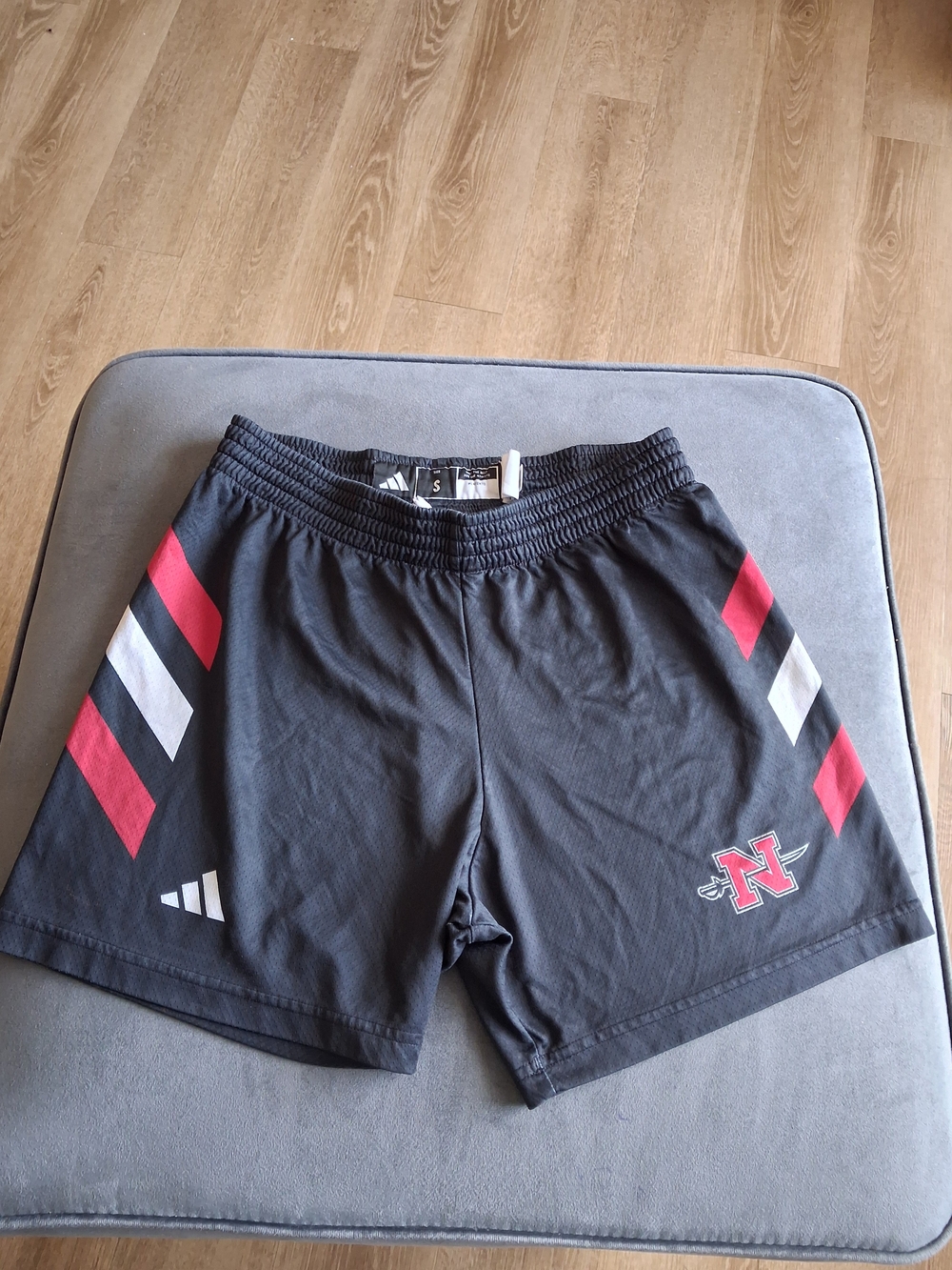 adidas Women's Black Athletic Shorts with Red & White Stripe Accents